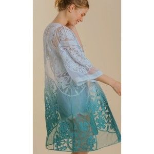 New Umgee S Sheer Floral Lace Aqua Blue Ombre Open Front w/ Eye Closure